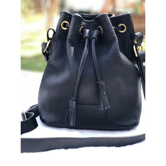 Dooney And Bourke Black Leather Drawstring Bag Mad